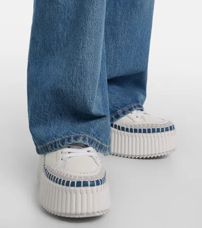 Chloé Nama Leather Platform Sneakers In Blue