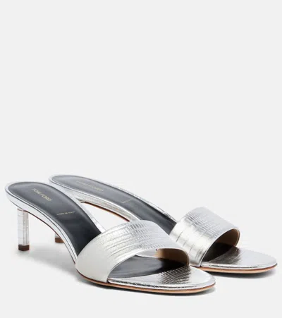 Tom Ford Lizard-effect Metallic Leather Mules In Multi