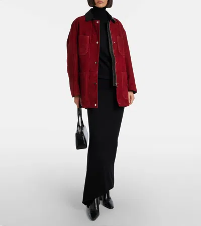 Nour Hammour Barn Leather-trimmed Suede Jacket In Red