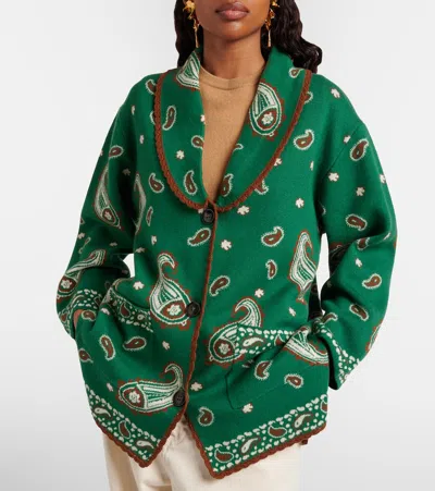 Rixo London Morla Paisley Wool And Cotton Cardigan In Green