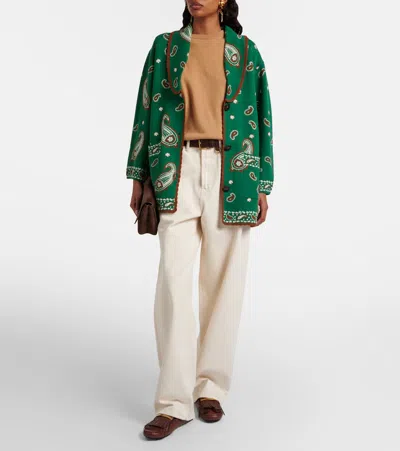 Rixo London Morla Paisley Wool And Cotton Cardigan In Green