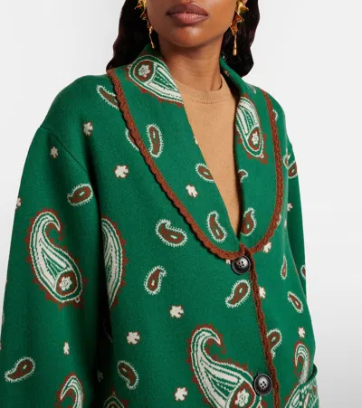 Rixo London Morla Paisley Wool And Cotton Cardigan In Green