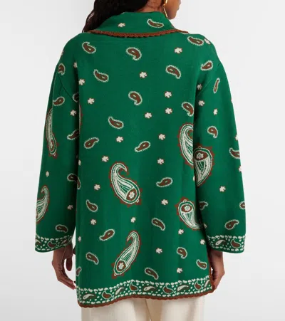 Rixo London Morla Paisley Wool And Cotton Cardigan In Green