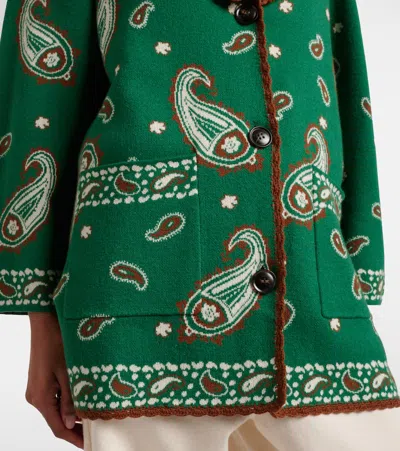 Rixo London Morla Paisley Wool And Cotton Cardigan In Green