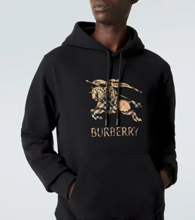 Burberry Men Black Hoodie With Drawstring Hood And Ekd Print And Logo Lettering On The Front In Cott In Black