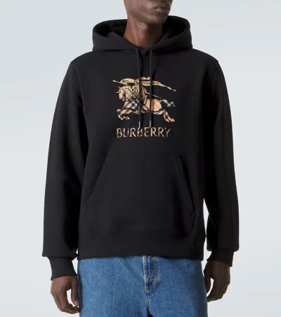 Burberry Men Black Hoodie With Drawstring Hood And Ekd Print And Logo Lettering On The Front In Cott In Black