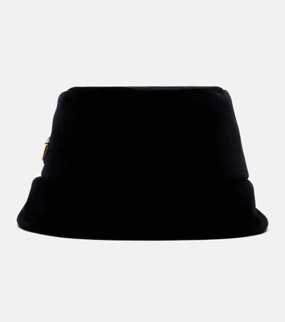 Prada Logo Cotton Velvet Bucket Hat In Black