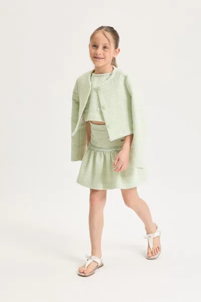 Monnalisa Bon Ton Cotton-blend Bouclé Jacket In Green