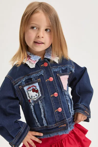 Monnalisa X Hello Kitty Patchwork Denim Jacket In Blue