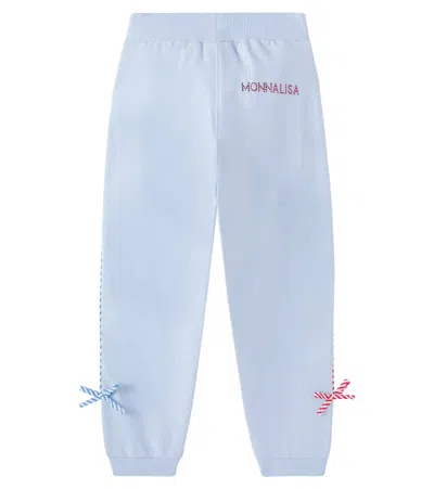 Monnalisa Bow-detail Cotton-blend Sweatpants In Blue