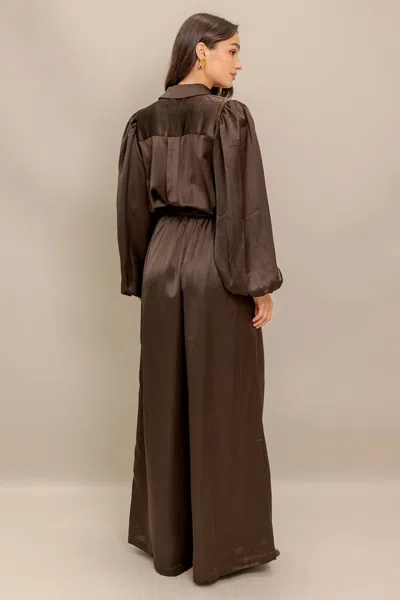 Flying Tomato Ip8651 Long Sleeve Formal Jumpsuit In Brown