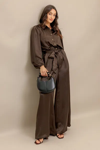 Flying Tomato Ip8651 Long Sleeve Formal Jumpsuit In Brown