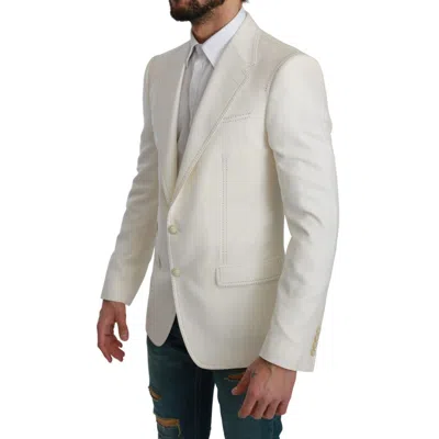 Dolce & Gabbana White Virgin Wool Blazer In Multi