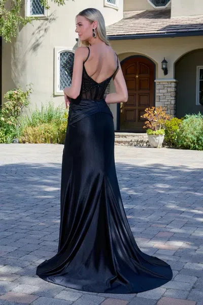 Gls Gl3680 Sequin Long Formal Fitted Prom Dress In Blue