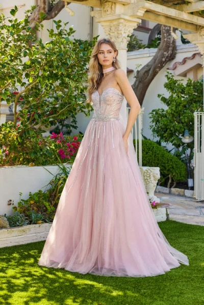 Juliet Jt2620u Sequin Beaded Long Formal Ball Gown Corset Prom Dress In Pink