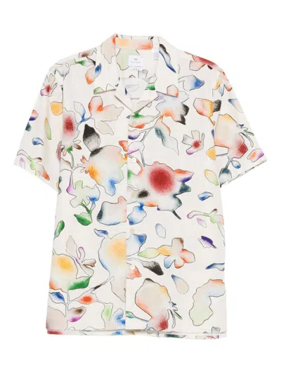 Ps By Paul Smith Paul Smith Floral Print Short Sleeved Casual Fit Button Down Shirt In White