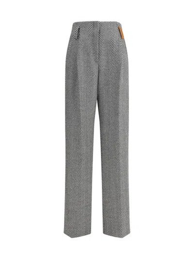 Forte Forte High-waisted Wool Trousers With Chevron Pattern In Gray