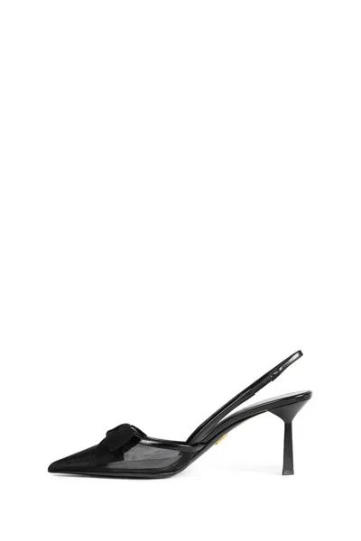 Prada Mesh Bow Slingback Pumps In Black