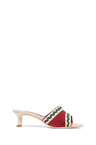 Manolo Blahnik 50mm Marebis Embroidered Kid Suede Mule Sandals In Red