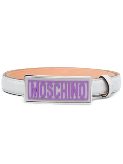 Moschino Belt With Enameled Buckle In Metallic