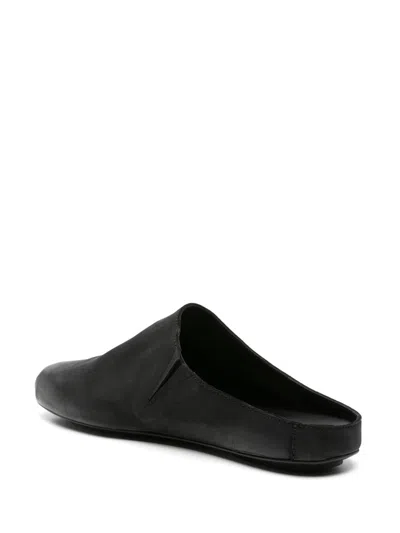 Uma Wang Leather Slippers With Square Toe In Black