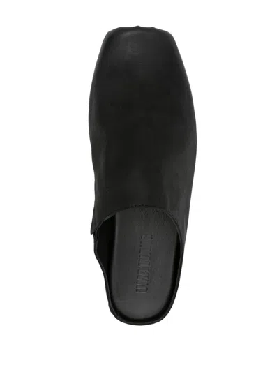 Uma Wang Leather Slippers With Square Toe In Black