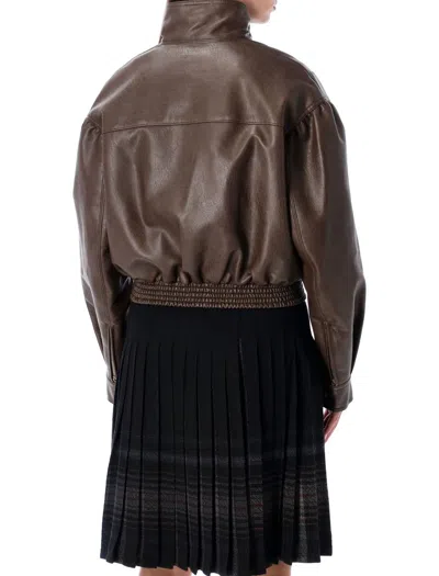 Low Classic Oversized Brown Faux Leather Bomber In Brown