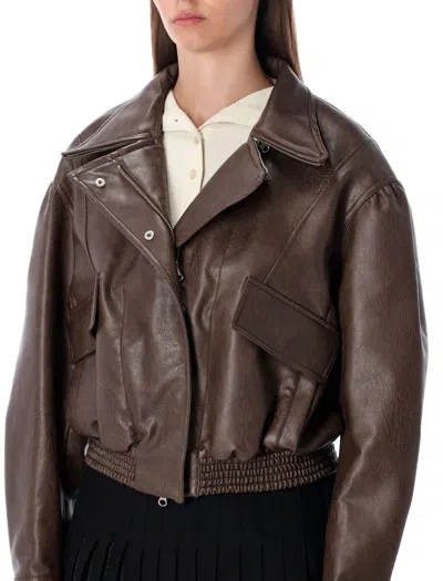 Low Classic Oversized Brown Faux Leather Bomber In Brown