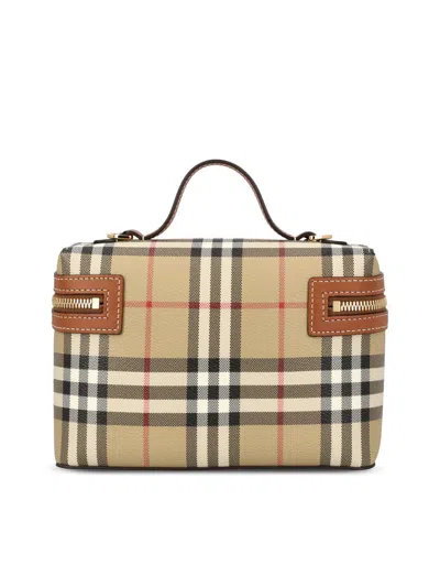 Burberry Women Beige Crossbody Bag With Adjutable And Removable Shoulder Strap And All-over Check Mo In Brown