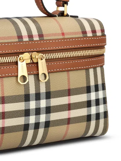 Burberry Women Beige Crossbody Bag With Adjutable And Removable Shoulder Strap And All-over Check Mo In Brown
