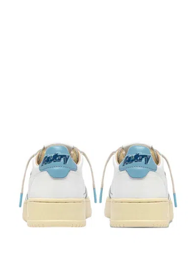 Autry Medalist Low Sneakers In White And Light Blue Leather In White