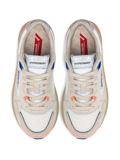 Autry Hyperway Sneakers In White And Peach Suede And Mesh In White