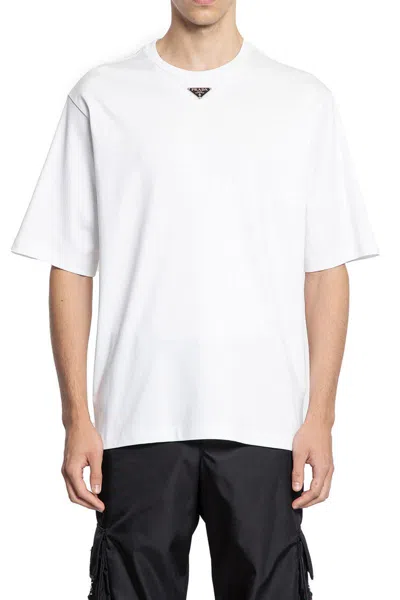 Prada T-shirt With Triangular Plaque In White