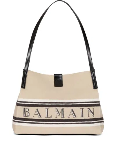Balmain Release Small Canvas And Leather Tote In Neutral