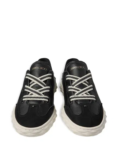 Jimmy Choo Diamond Light Leather Sneakers Contrast Sole In Black