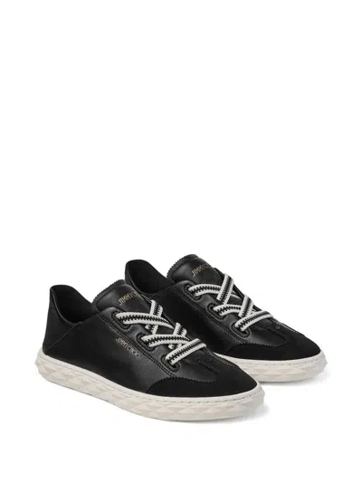Jimmy Choo Diamond Light Leather Sneakers Contrast Sole In Black