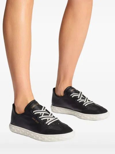 Jimmy Choo Diamond Light Leather Sneakers Contrast Sole In Black