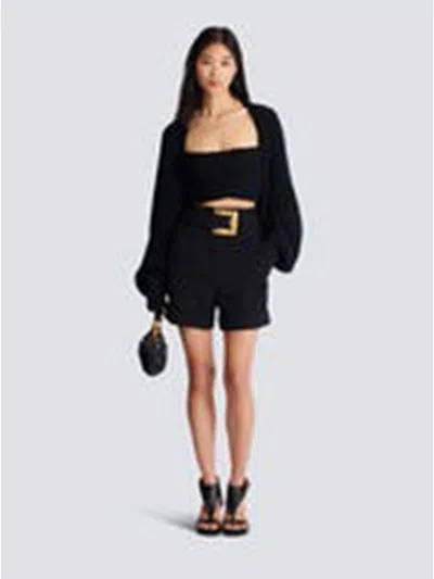 Balmain Ribbed Knit Bolero Cardigan In Black