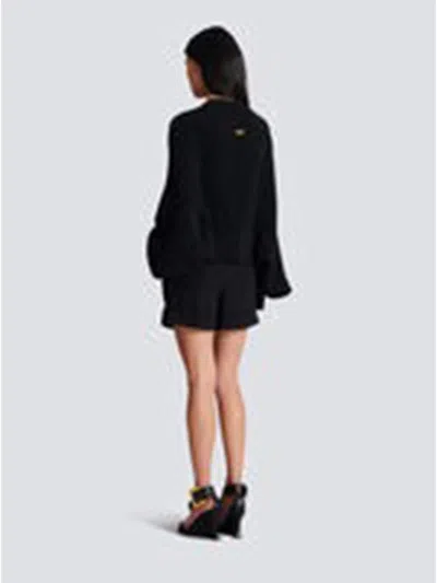 Balmain Ribbed Knit Bolero Cardigan In Black