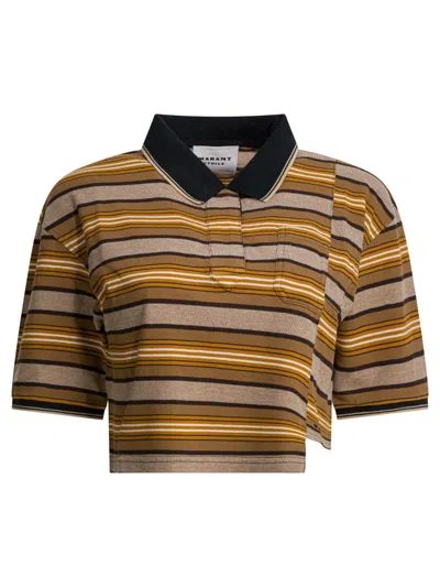 Isabel Marant Étoile Isalyne Striped Cotton Polo Shirt In Brown