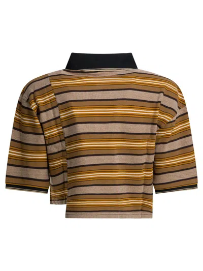 Isabel Marant Étoile Isalyne Striped Cotton Polo Shirt In Brown