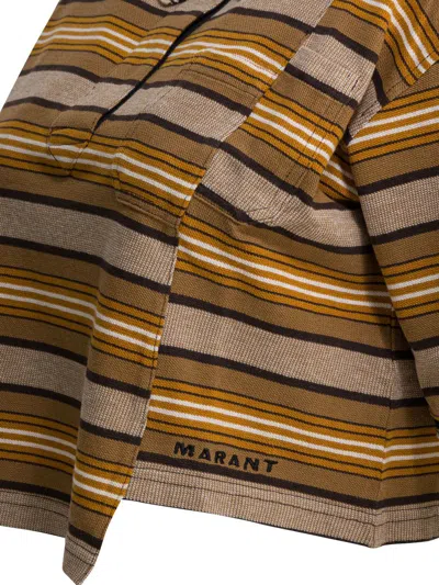 Isabel Marant Étoile Isalyne Striped Cotton Polo Shirt In Brown