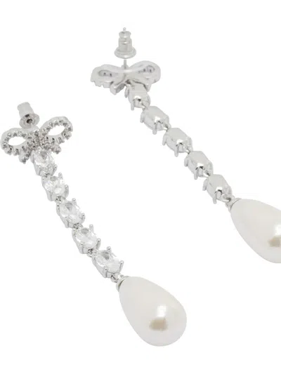 Self-portrait Bow And Pearl Earrings In Metallic