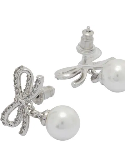 Self-portrait Earrings With Bow And Pearls In Metallic