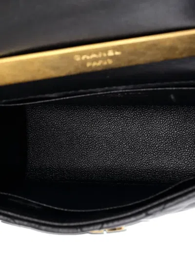 Pre-owned Chanel Coco Enamel Top Handle Flap Bag Quilted Lambskin Small Satchel In Black