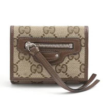 Pre-owned Gucci Beige Gg Canvas Wallet (tri-fold) () In Sand