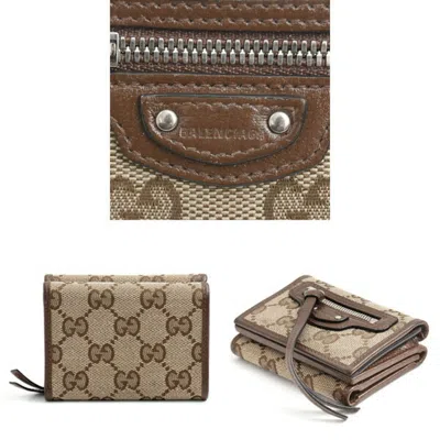 Pre-owned Gucci Beige Gg Canvas Wallet (tri-fold) () In Sand