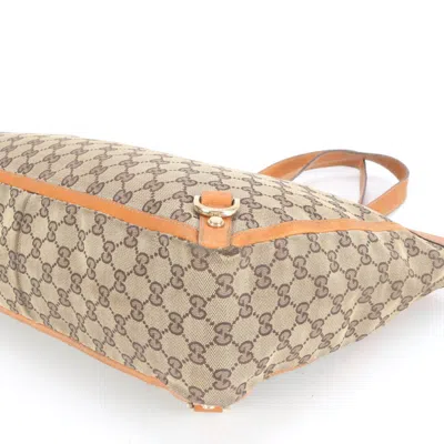 Pre-owned Gucci Beige Leather Canvas Tote Bag () In Sand