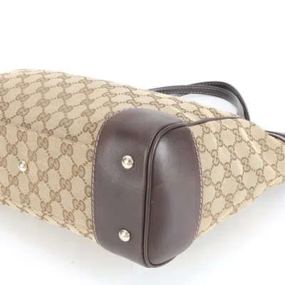 Pre-owned Gucci Beige Leather Canvas Tote Bag () In Sand