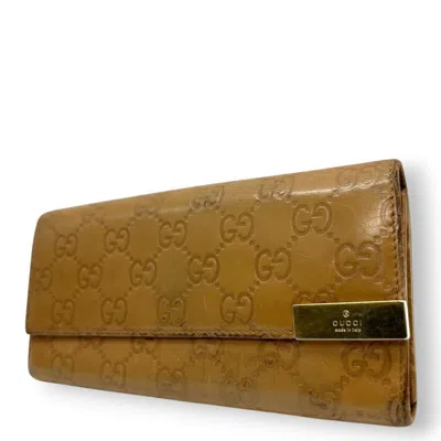 Pre-owned Gucci Brown Camel Leather Long Wallet (bi-fold) ()
